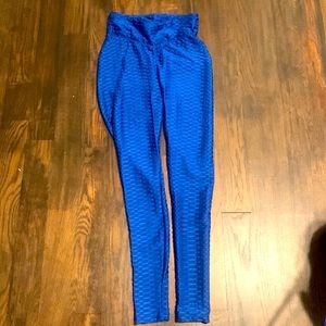 Blue Textured Leggings